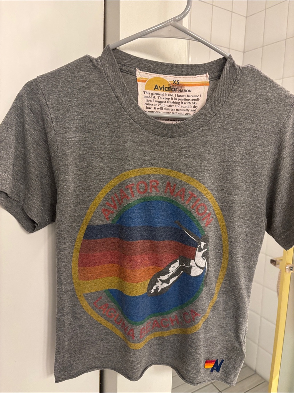Aviator Nation Kids Gray Graphic Stripe Logo Tee